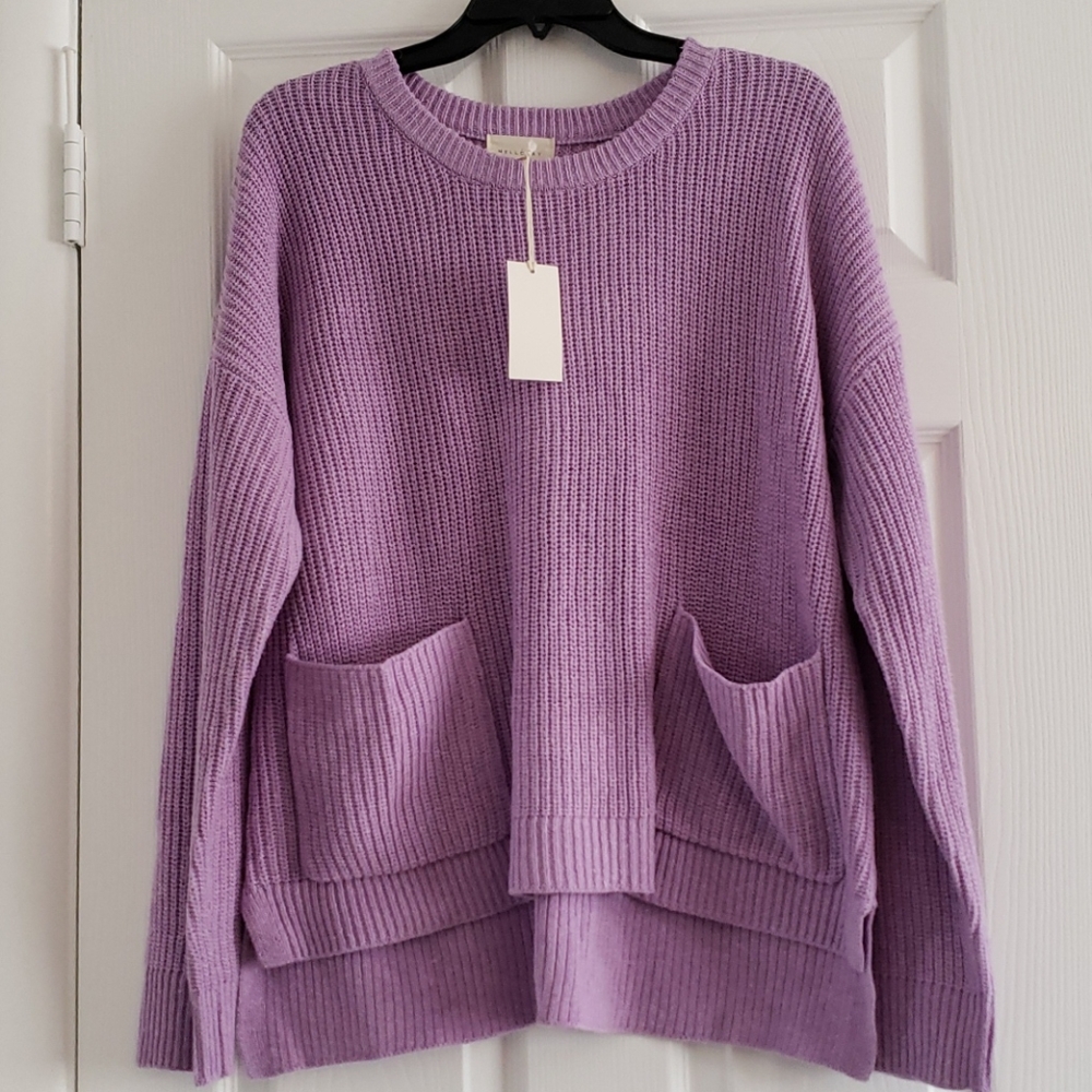 Melloday Lilac Two Pocket Pullover Sweater